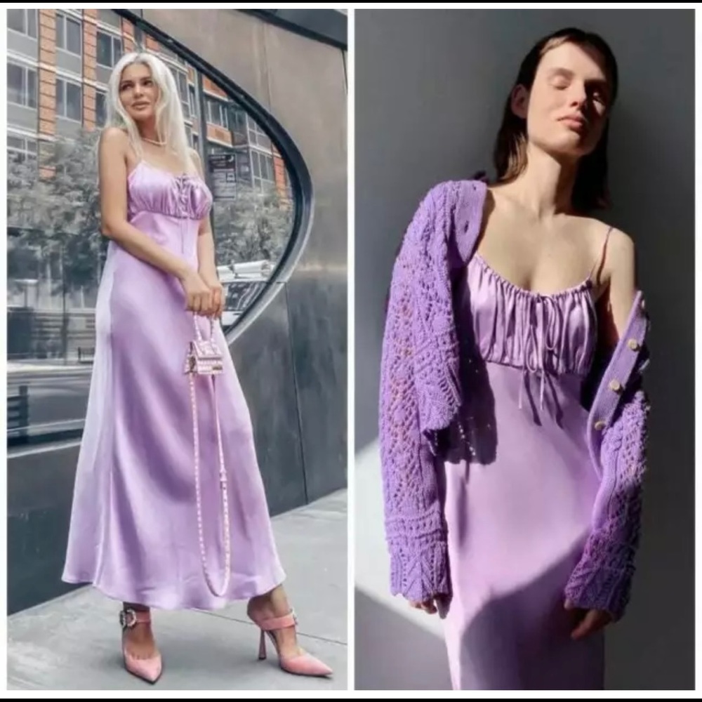 Zara SS20 Satin Lilac Long Dress Slip Size S